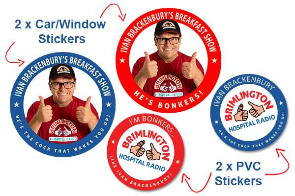 Official Ivan Brackenbury - "Brimlington Hospital Radio" Stickers (4 Pack) - Car Stickers & PVC Stickers